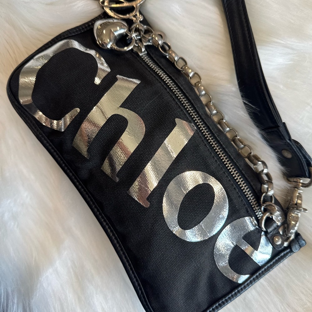 Chloe Black and Silver Clutch with Metallic Accents